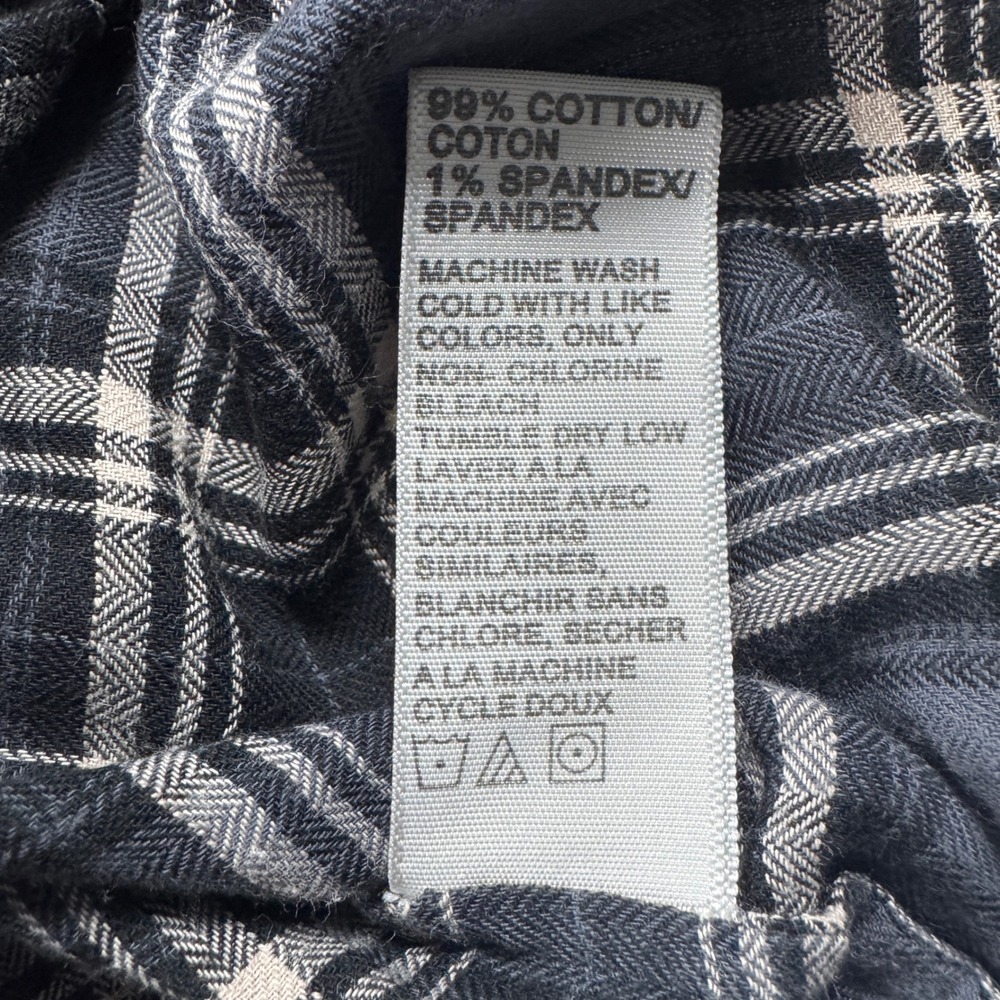 James Perse Plaid Button Up Shirt Mens 3 Large Grey Black Long Sleeve Cotton - Picture 7 of 7